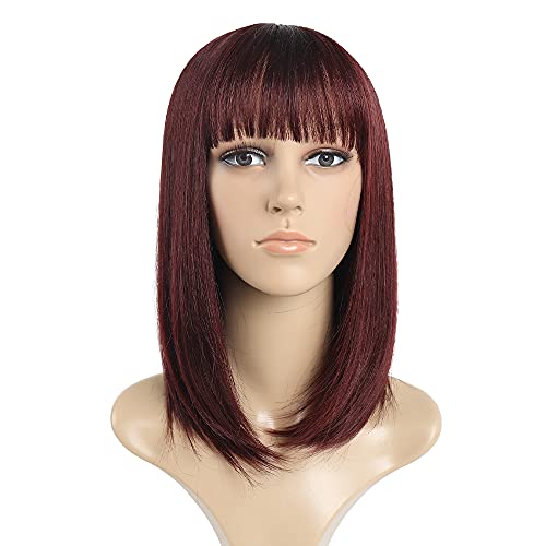 SYXLCYGG Bob Wig,Short Wigs Burgundy Hair Wig With Bangs Flame Retardant 14" Straight Colorful Fluffy Womens Synthetic Cosplay Party (Free Wig Cap)