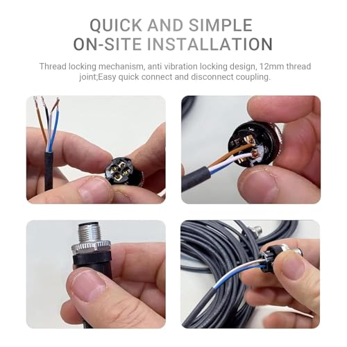10pcs M12 4 Pin Connector Field Wireable A Code Straight Male Plug Non-Shield 12mm Industrial Circular Connector, Outdoor Waterproof IP67