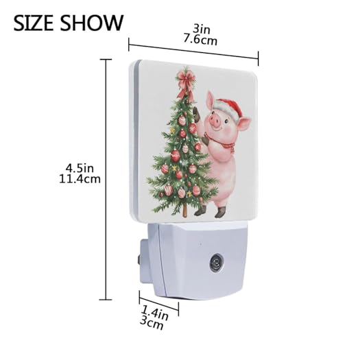 Image of Christmas Tree Pig Night Lights 2 Pack Plug-in Wall Led Nightlight Auto Dusk-to-Dawn Sensor Lamps for Bedroom Kitchen Bathroom