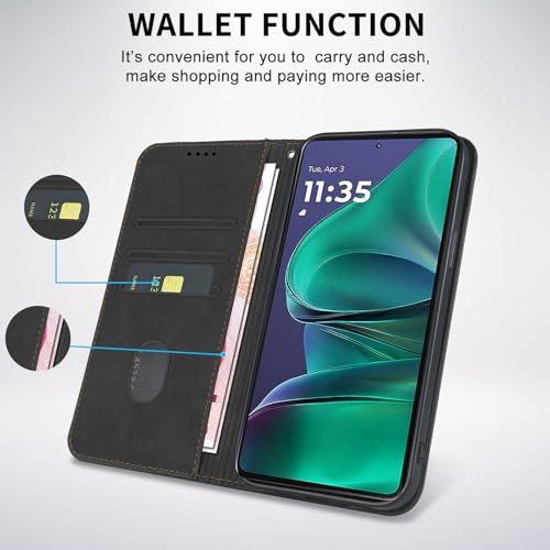 Image of Wallet Case for Motorola Moto G 5G 2025 6.6 inch - PU Leather Flip Cover with Card Holder Slots, Strong Magnetic Folio Kickstand Phone Case, Black