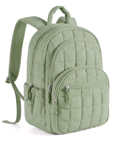 Image of BAGSMART College Laptop Backpack, Travel Backpack for Women, Quilted Casual Daypack, Water-Resistant Bookbag for 15.6 Inch Laptop, Forest Green