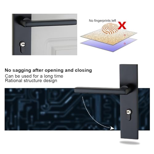Euro Black Door Handle with Lock and Key Box Set - Aluminum Mortise Lock Complete Set with 3 Keys for Home and Bathroom - Image 6