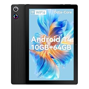 Tablet 10 Inch Android 14 Tablets,10GB+64GB,1TB Expand, Widevine L1 Compatible Octa-Core Tablet with WiFi 6,5000mAh,Dual 8MP Camera, Face ID Android Tablet (Black)