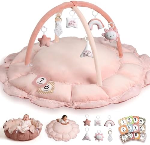 Amazon.com : HAN-MM 5-in-1 Convertible Baby Play Gym with 6 Toys, Tummy Time Mat for Sensory Development, Baby Activity Center from Newborn to Toddler, Ball Pit, Soft Plush Pet Mat, Pink : Baby