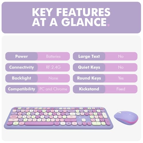 Image of X9 Performance Colorful Keyboard and Mouse Combo - 2.4G Wireless Connectivity - Transform Your Space with Cute Wireless Keyboard and Mouse Set (110 Keys /18 Shortcuts) - for PC & Chrome - Purple