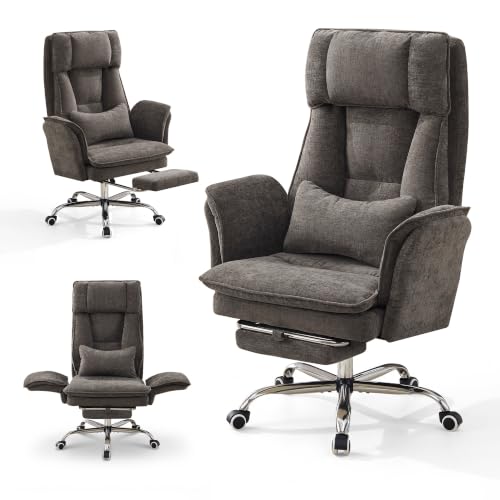 Image of HUBSON Big and Tall Office Chair, Chenille Light Brown