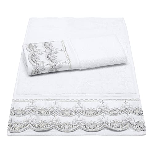 Kit Social (Lavabo) 2 Peças com Renda 30cm x 50cm em Algodão Egípcio 500g/m² Buettner Luana Branco