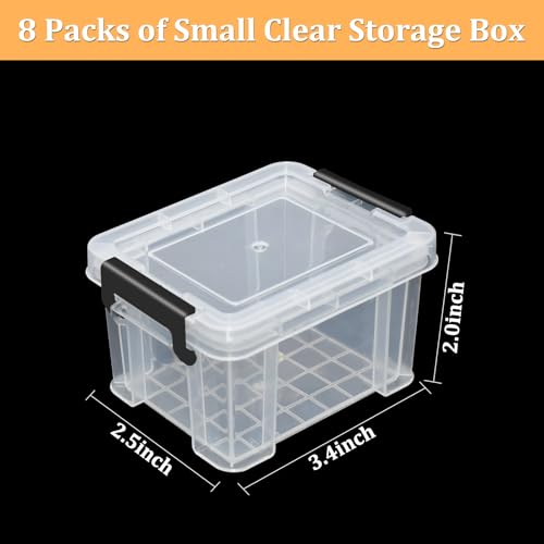 Image of 8 Packs Small Plastic Containers with Lids, Stackable Bead Organizers, Clear Mini Storage Box, Transparent Arts Crafts Storage Boxes for Small Craft Items Jewelry Beads(L3.4 inchx W2.5 inchx H2 inch)