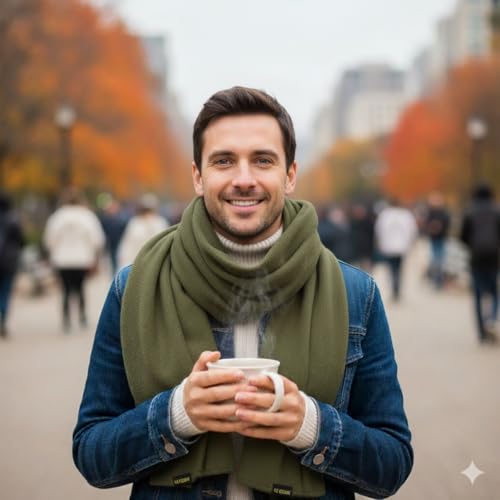 Multi-Functional Cashmere-Like Soft Double-Sided Thermal Fleece Scarf-Winter Neck Warmer, Shawl & Backpack Cushion Layer(Unisex, Black,185x40cm3