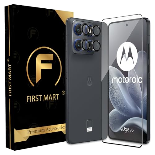 Image of FIRST MART Tempered Glass for Motorola Edge 70 5G with Black Camera Ring Guard & Installation Kit | HD Clear Edge-to-Edge Screen Protector, Scratch Resistant, Case-Friendly | Pack of 1