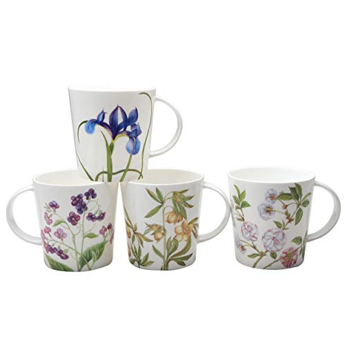 Grace Teaware Bone China Coffee Tea Mugs 16-Ounce Assorted Set of 4 Pink Blue Glory