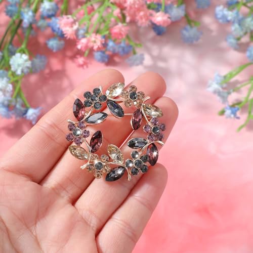 Image of Flower Brooches for Women, Elegant Wreath Brooch, Rhinestone Hair Clips, Vintage Crystal Flower Lapel Pin for Women Girls Coats, Wedding, Shawls, Parties, Proms, Valentine's Day