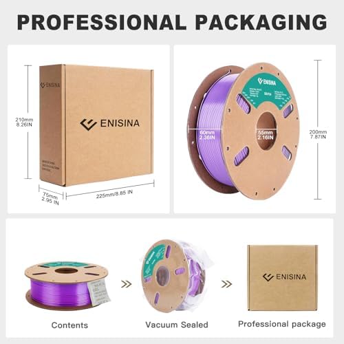 PLA Filament 1,75 mm Silk, ENISINA Filament PLA Shiny Silky Shine do drukarek 3D, Precisão Dimensional +/- 0,03 mm, 1kg (niebieski, fioletowy i czarny)