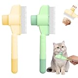 Fellblitz Bürste Katze, 2 Stück Fellbürste Katze, Selbstreinigender Fellblitz Bürste Katzen, Fellblitzbürste Katzen Zum Entfernen Von Matthaar, für Lang Und Kurzhaarpflege Haustier (1 Gelb 1Grün)