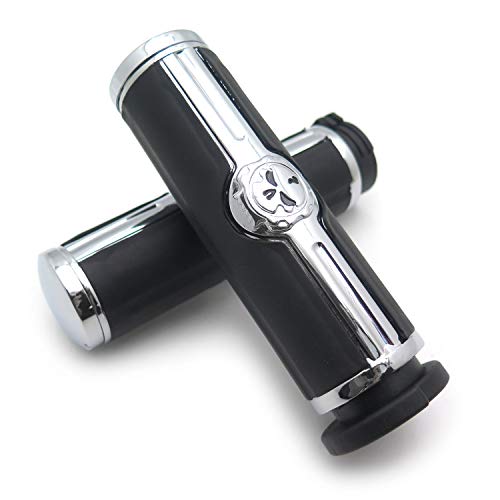Image of XKMT-Chromed Handlebar Skull Grips to Compatible with 96-07 Touring Models and96-later VRSC XL XR Dyna Softail(Except FLSTSE2 /3 FLSTNSE and FXSBSE) Chrome [B07F3HN5QC]