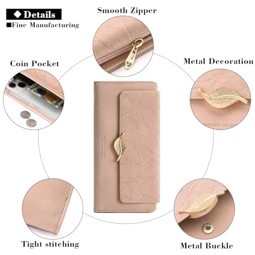 Image of Women's Wallet Leather RFID Blocking Bifold Clutch Large Capacity Credit Card Holder with Coin Zipper Purse