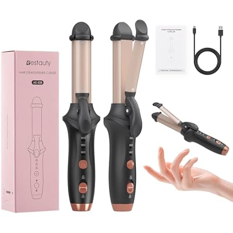 Bestauty Small Cordless Curling Iron 1 inch, Mini Dual Purpose Curling/Flat Iron - Hair Straightener and Curler 2 in 1, Rechargeable Wireless Travel Hair Curling Iron for Short Hair (Black) Cover