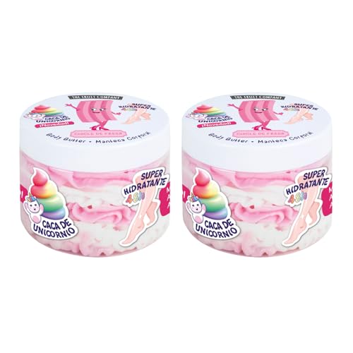 Pack de 2 Mantecas Corporales The Fruit Company chicle de fresa - Hidratación Intensa, Aroma Dulce, 250 g Cada Envase - Cuidado Corporal para Piel Suave y Perfumada