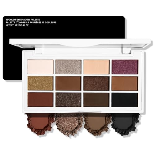 Image of Erinde Brown Black Eyeshadow Palette, 12 Colors Matte Shimmer Beige Champagne Plum Purple Bronzer Brown Black Eye Shadow Palette, Highly Pigmented Long Lasting Waterproof Eyeshadow Pallete, 01