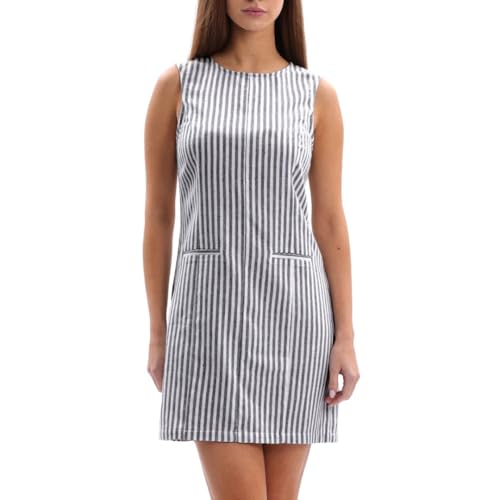 Robe d'été lin mélangé femme mini robe légère décontractée rayures sans manches