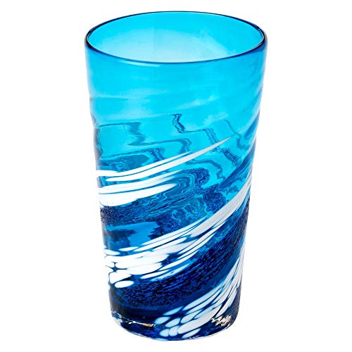 Genka Genkichi Ryūkyū glass Aranami Series cobalt-blue hand-blown tumbler, 450 ml