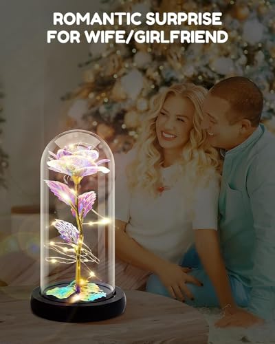 Rose Flower Gift, Rainbow Forever Rose in Glass Dome, Rose Light Up Flower, Personalized Gifts for Mom, Sisters, Friend, Women, Valentine's Day, Birthday, Wedding, Anniversary (Rainbow Rose) 4 41hBVs8HLTL