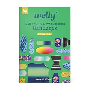 Welly Bandage Family Pack | Adhesive Flexible Fabric & Waterproof Bandages | Assorted Shapes and Patterns for Minor Cuts, Scrapes, and Wounds – 80 Count
