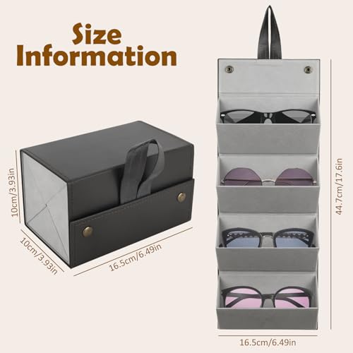CTDMJ-Sunglasses-Travel-Case-for-4-glasses-Foldable-Glasses-Storage-Case-Glasses-Storage-Box-Sunglasses-Organizer-Case-PU-leather-travel-Glasses-Holder-Hanging-Glasses-Case-for-Women-Men-Black