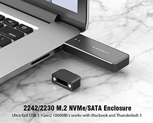 Image of ElecGear USB Mini Enclosure for 2230 /2242 NVMe and SATA M.2 SSD, Aluminum Housing Case with Magnet Cap, 10Gbps Flash Drive Internal Memory Stick Card Reader