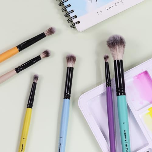 Image of Isomars Maestro Blending Brush Set of 6 - Professional Round Artist Brushes for Soft Blending, Shading and Transitions - Ideal for Watercolor, Acrylic, Gouache, and Ink - Sizes 1, 2, 4, 6, 8, 10