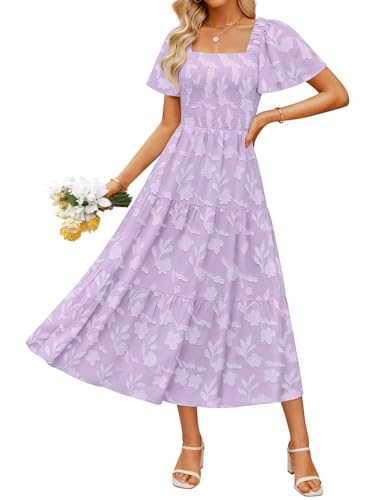 Image of ZESICA Wedding Guest Dresses for Women Summer 2026 Boho Floral Midi Dress Flowy Beach Vacation Graduation Long Dresses