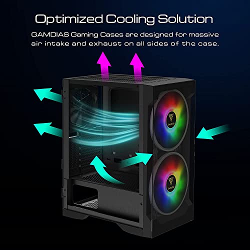 Image of GAMDIAS ATX Mid Tower Gaming Computer Case for Desktops & PC, 2X 200mm ARGB LED PC Case Fans Sync with Motherboards, Support Front 360mm & Top 240mm Cooler, Front & Side Tempered Glass Black