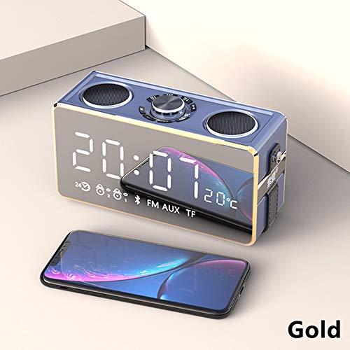 Preisvergleich Produktbild YHML Radio Bluetooth-Lautsprecher Kleine Portable LED-Schirm FM Radiowecker Drahtlosen Stereo-HiFi Mikrofon Subwoofer,Gold