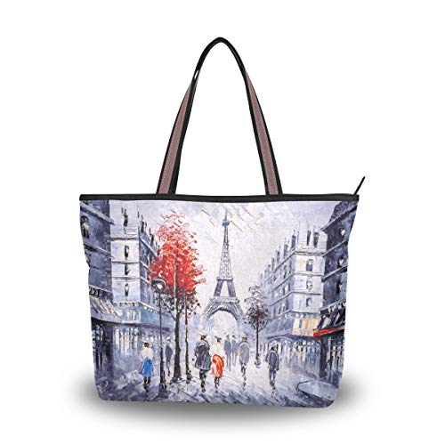 Mnsruu Sac de plage surdimensionné pour femme avec fermeture éclair Motif Paris Tour Eiffel Taille L