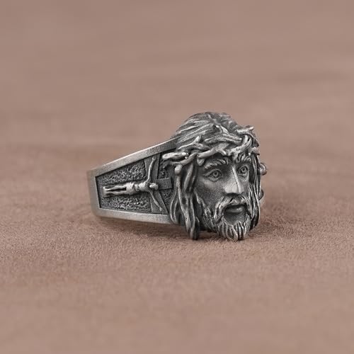 Jesus Christ Face Ring for Men, Sterling Silver Religious Signet Ring, Catholic Christian Jewelry Gift, Gift For Men3