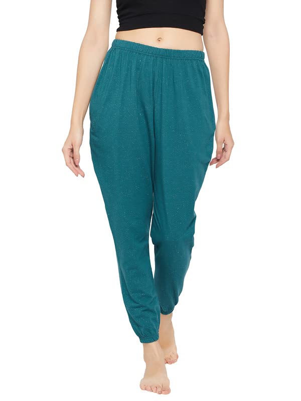 Image of Clovia Women's Cotton Splatter Print Joggers In Blue