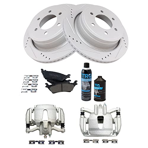 Image of TRQ Rear Performance Brake Pad, Caliper, & Rotor Kit, with Chemical Kit Ceramic Premium G-Coated Compatible with 2012-2016 Ford F-150