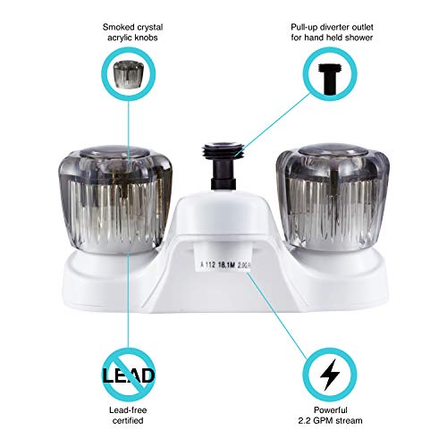 Dura Faucet Df-Pl720S-Wt Rv Bathroom Faucet With Smoked Acrylic Knobs And Shower Hose Diverter (White) #TOP1