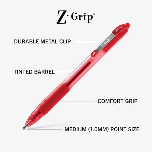 Image of Zebra Pen Z-Grip Retractable Ballpoint Pen, Red Ink, 1.0mm, 18-Pack | Smooth Writing, Medium Point Tip, Ideal for Planners, Note-Taking, School and Office Supplies, and Everyday Writing (22318)
