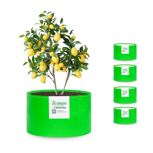 Image of HDPE Grow Bags for Plants 12X12 Inch (Pack of 5) | 260 GSM Heavy Duty UV-Protected Round Green Colour Plant Bags for Terrace and Vegetable Gardening | Strong & Reusable|