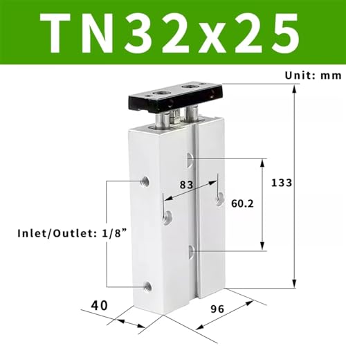 Cylindre pneumatique TN32x25 double action à double tige alésage 32mm - 3
