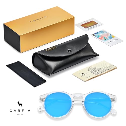 Image of CARFIA Acetate Polarized Sunglasses for Men Retro Classic Round Shades