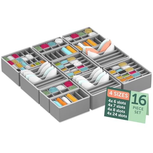 Image of Kuber Industries 16 Pcs Set Foldable Multicompartment Socks Organizer for Wardrobe | Cloth Organizer for Storage | Tie, Socks & Underwear Organisers Storage Box for Closet | Grey