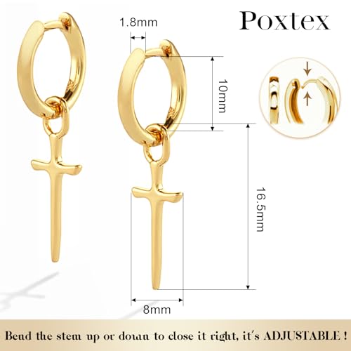 Mens Earrings Cross Earrings for Men, 14K Gold Hoop Earrings Men Drop Dangle Small Thick Chunky Sterling Silver Huggie Hoops Hypoallergenic Trendy Dainty Earrings Men Accessories Jewelry Valentine Day Gift4