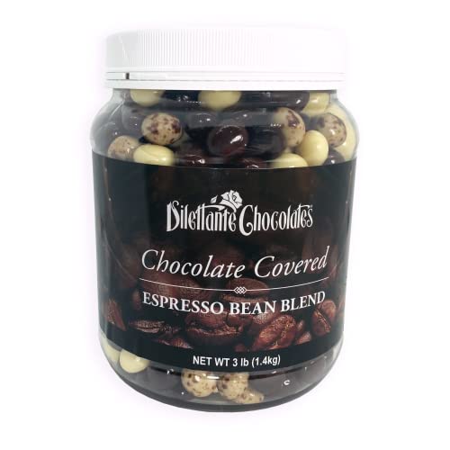Chocolate Covered Espresso Bean Blend Jar | Made with All-Natural Ingredients | 3-Pound Bulk Jar | Features White, Milk, and Dark Chocolate | By Dilettante Chocolates