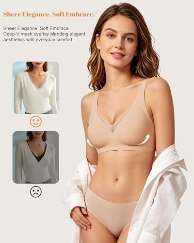 Image of As Fairy 2026 Bras for Women No Underwire Deep V Mesh Wireless Bra Jelly Supportive Seamless Soft Lift T-Shirt Bra