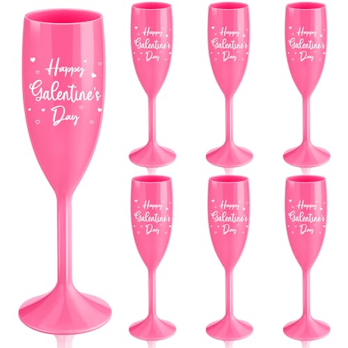 Qinyoung 6 Pcs Galentine's Day Champagne Flute 16oz Happy Galentine's Day Cups Reusable Plastic Unbreakable Champagne Goblet for Girls Ladies Galentines Decoration Valentine Party Supplies Decor by Qinyoung - Used condition - US$9.02