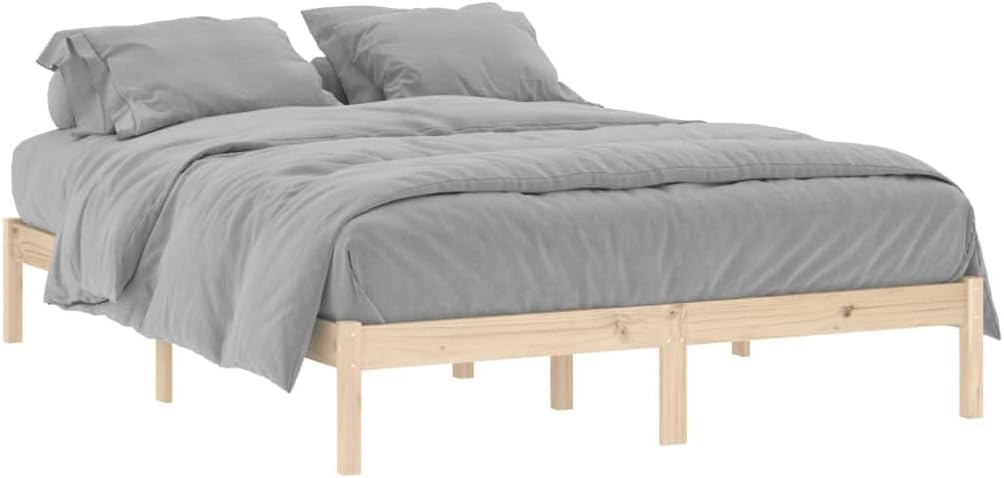Bed Frame Natural Pine Solid Pine Wood Queen Durable Platform Foundation with Slatted Mattress Support Easy-Assembly Sturdy Modern Minimalist Bedroom Furniture