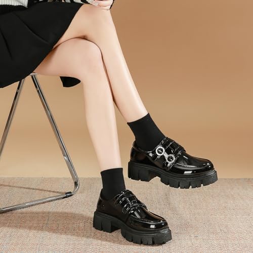 Image of YorFotMae Loafers for Women, Comfortable Platform Chunky Loafers Women, Patent Leather Loafers Women, Fashion Penny Loafers Ladies Business Causal Work Shoes Black, 6