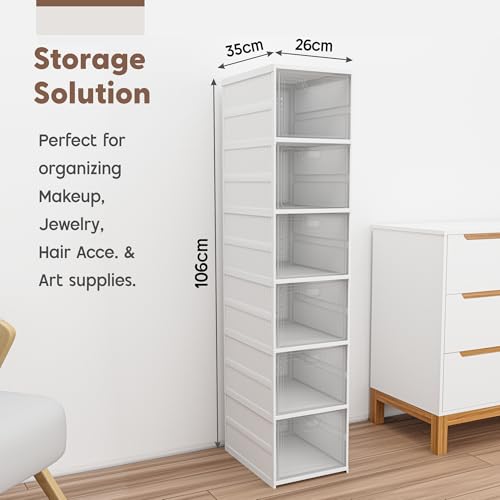 Image of Kuber Industries (Pack of 2) 6-Tier Transparent Plastic Collapsible Space Saving Closet /Cabinet | Makeup Cosmetics, Books & Stationary Organizer Storage Boxes for Home, Office & Hostel Use | White